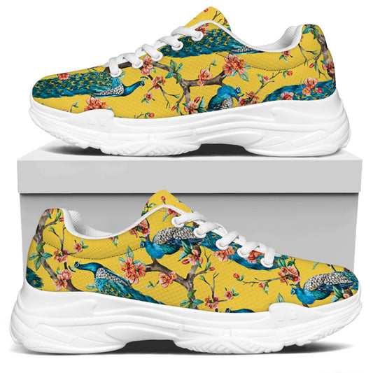 Vintage Watercolor Peacock Print White Chunky Shoes