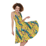 Vintage Watercolor Peacock Print Women's Sleeveless Dress