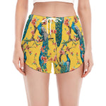 Vintage Watercolor Peacock Print Women's Split Running Shorts
