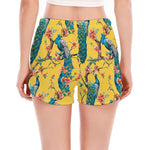 Vintage Watercolor Peacock Print Women's Split Running Shorts