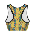 Vintage Watercolor Peacock Print Women's Sports Bra