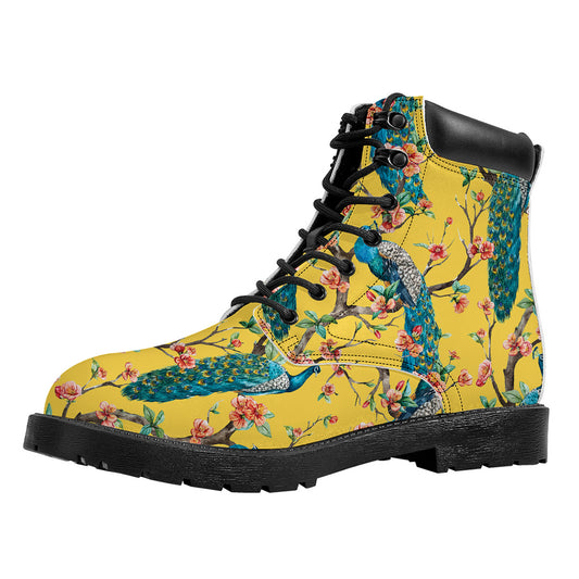 Vintage Watercolor Peacock Print Work Boots