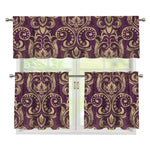 Vintage Western Damask Floral Print 3 Piece Kitchen Curtains