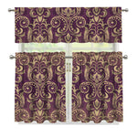 Vintage Western Damask Floral Print 3 Piece Kitchen Curtains