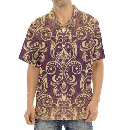 Vintage Western Damask Floral Print Aloha Shirt