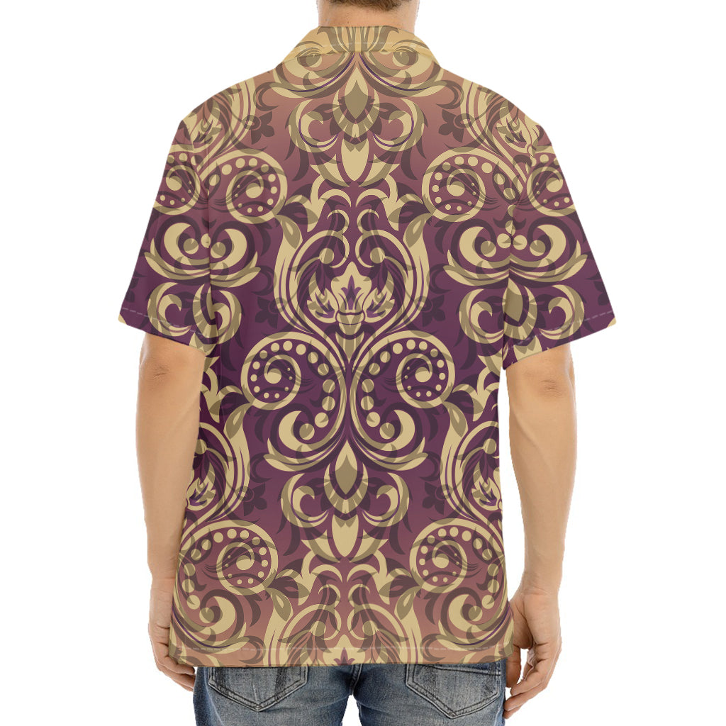 Vintage Western Damask Floral Print Aloha Shirt