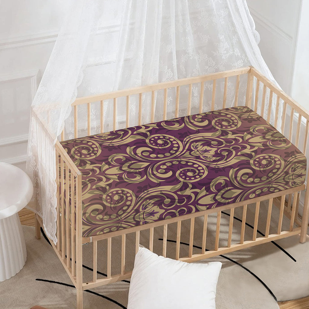 Vintage Western Damask Floral Print Baby Crib Sheet