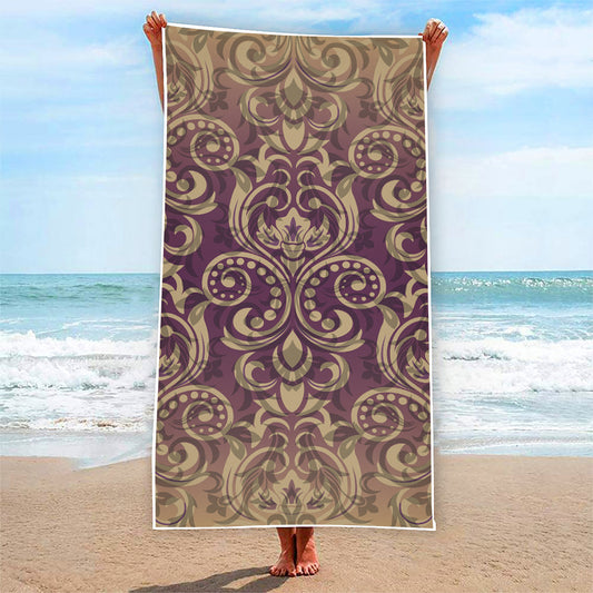 Vintage Western Damask Floral Print Beach Towel