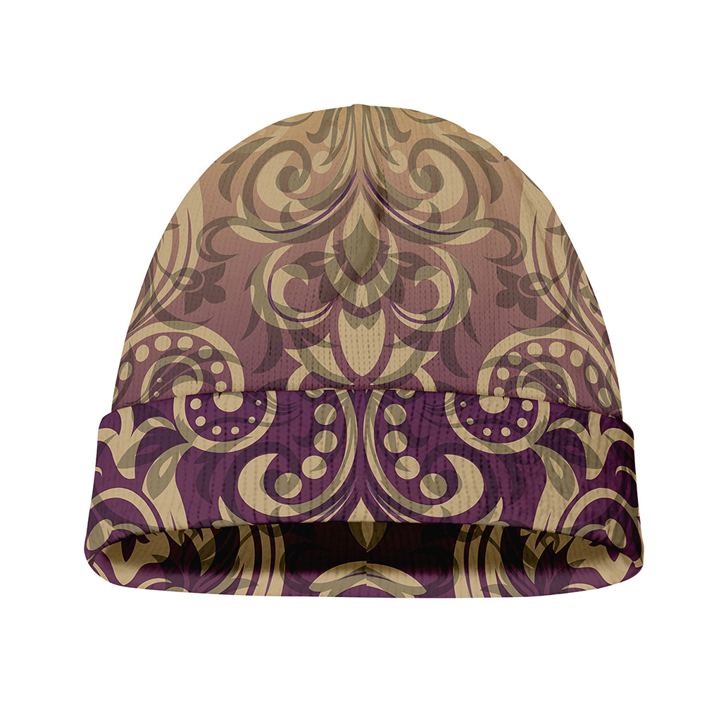 Vintage Western Damask Floral Print Beanie