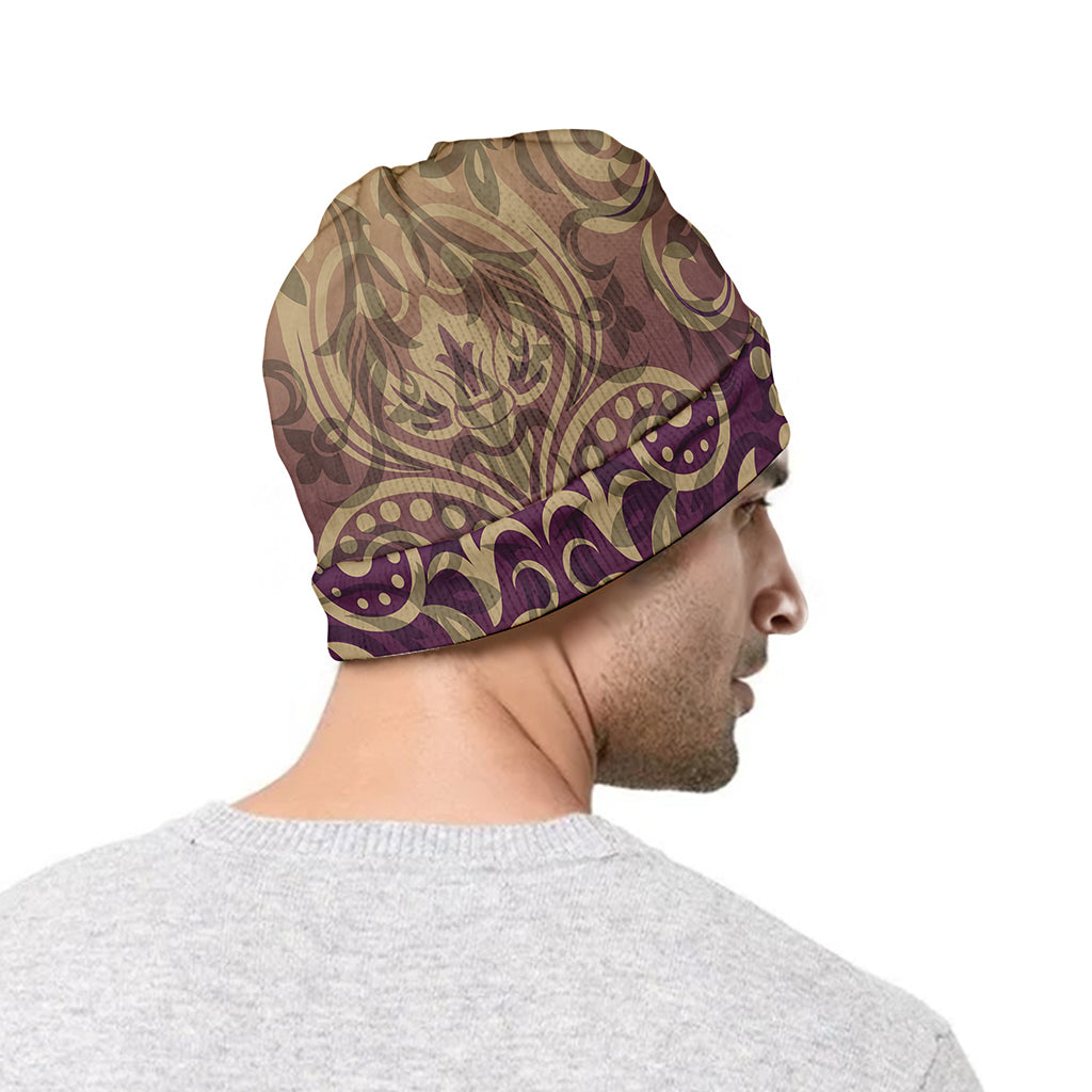 Vintage Western Damask Floral Print Beanie