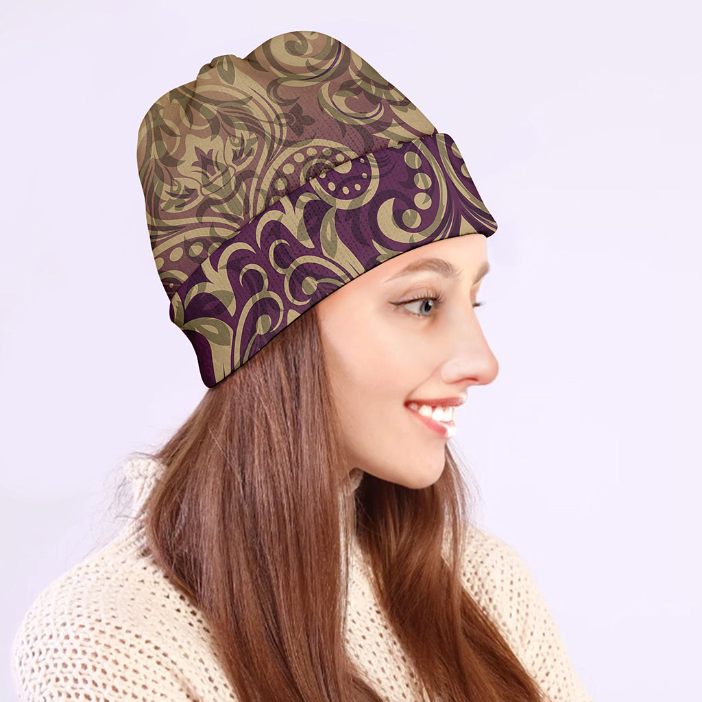 Vintage Western Damask Floral Print Beanie