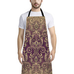 Vintage Western Damask Floral Print Bib Apron With Pocket