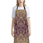 Vintage Western Damask Floral Print Bib Apron With Pocket