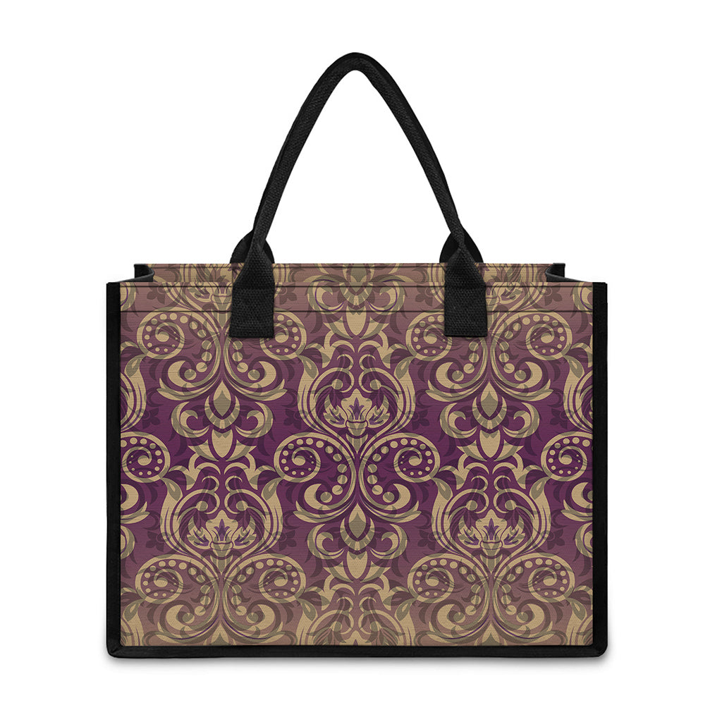 Vintage Western Damask Floral Print Canvas Tote Bag