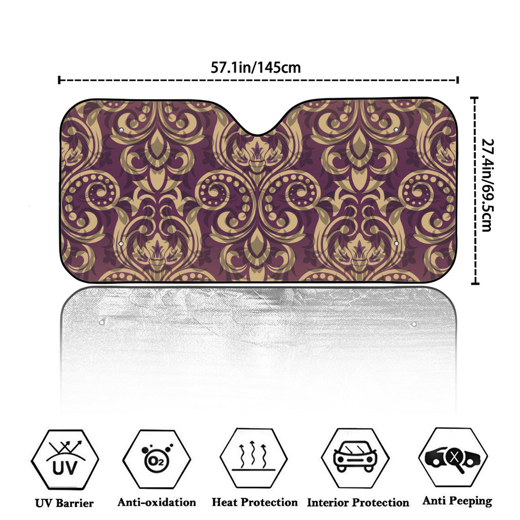 Vintage Western Damask Floral Print Car Windshield Sun Shade
