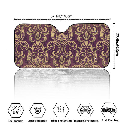 Vintage Western Damask Floral Print Car Windshield Sun Shade