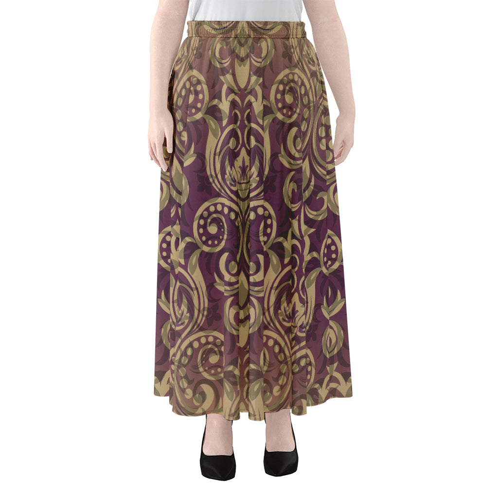 Vintage Western Damask Floral Print Chiffon Maxi Skirt