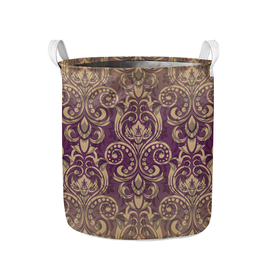 Vintage Western Damask Floral Print Collapsible Laundry Basket