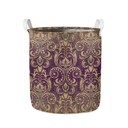 Vintage Western Damask Floral Print Collapsible Laundry Basket