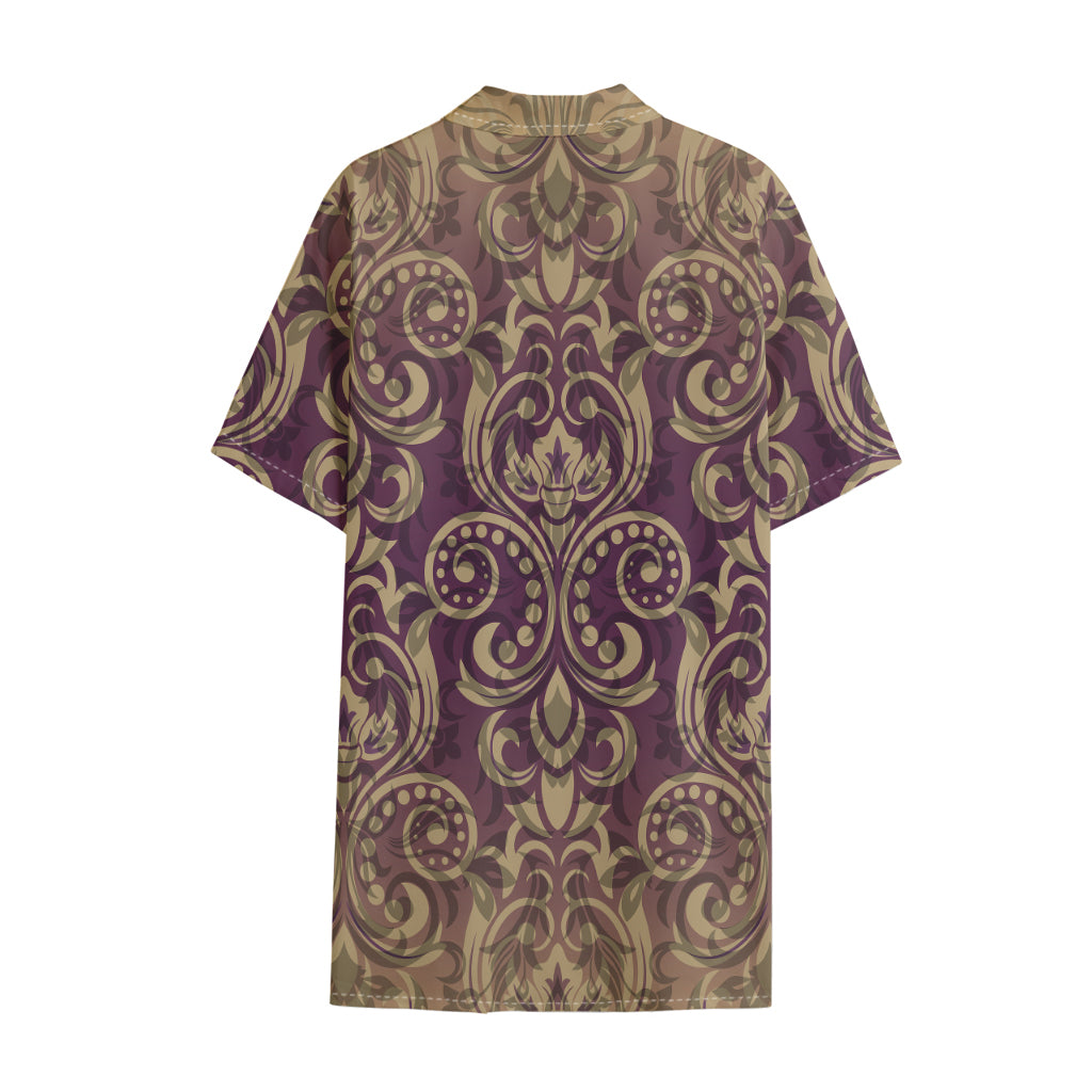 Vintage Western Damask Floral Print Cotton Hawaiian Shirt