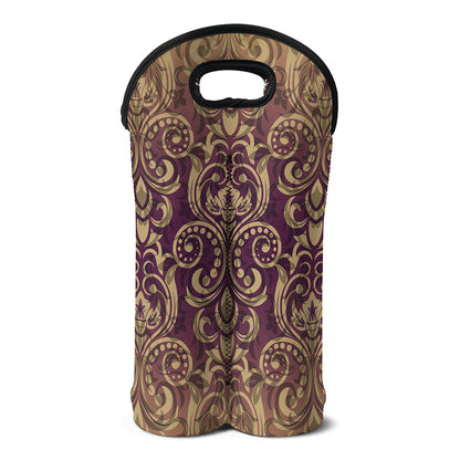 Vintage Western Damask Floral Print Double Neoprene Wine Tote