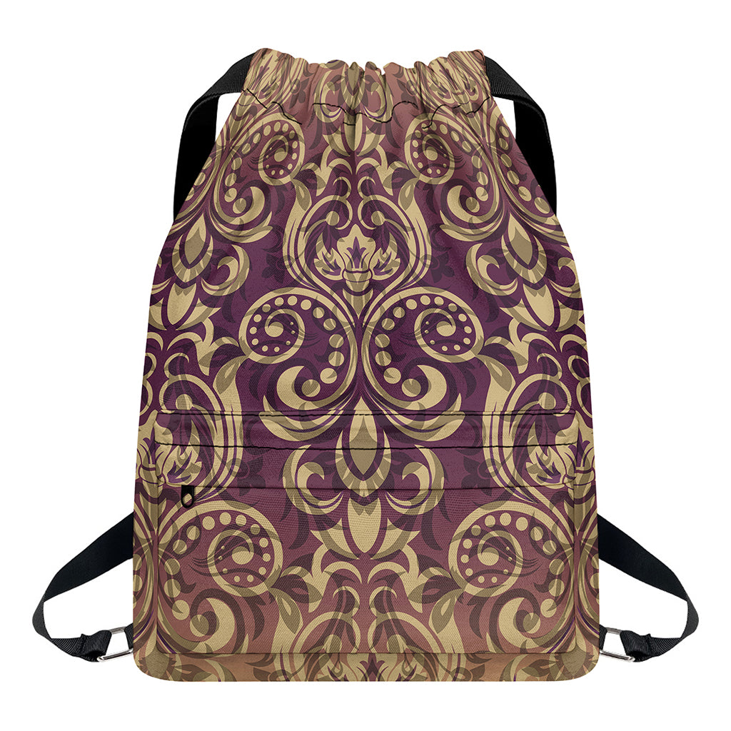 Vintage Western Damask Floral Print Drawstring Backpack