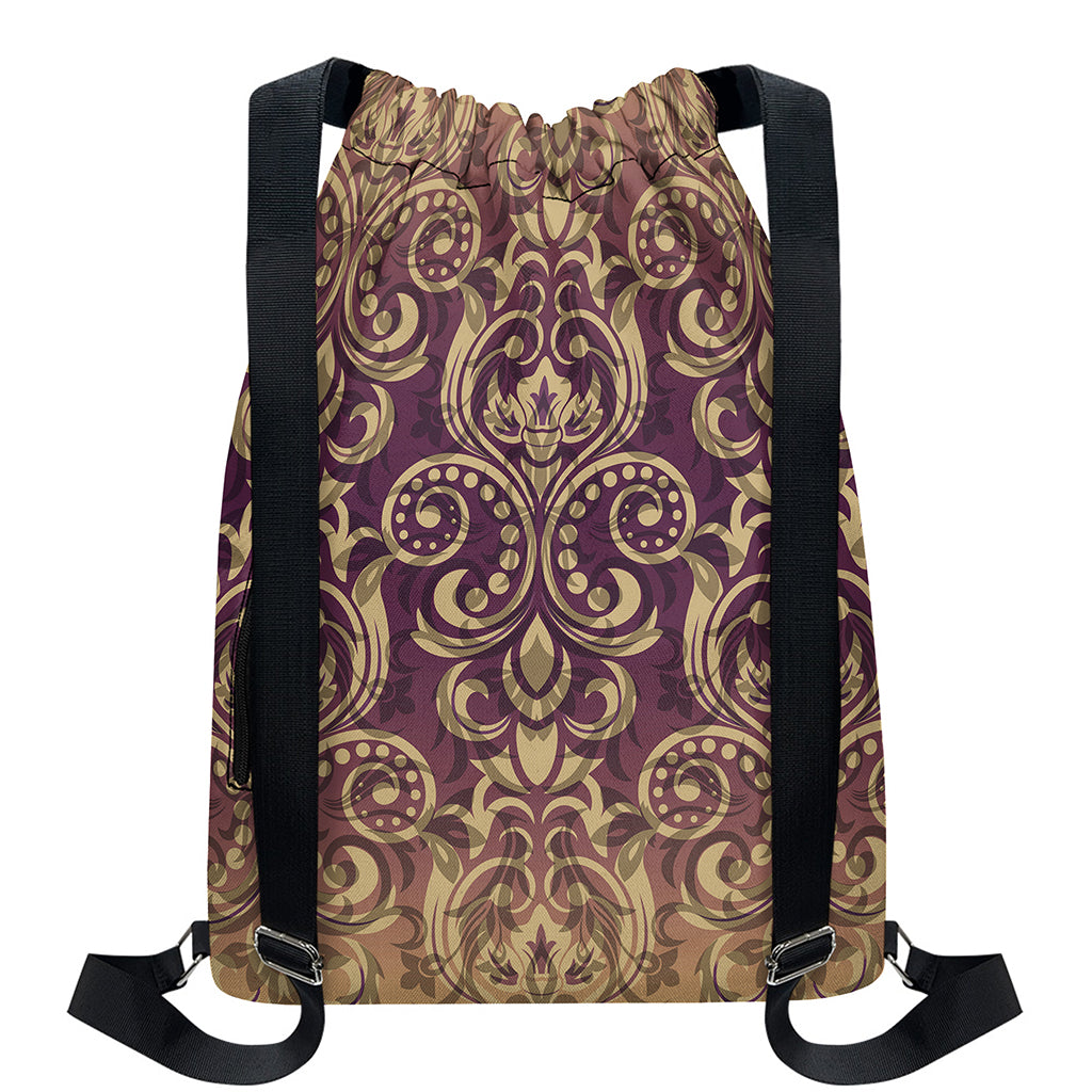 Vintage Western Damask Floral Print Drawstring Backpack