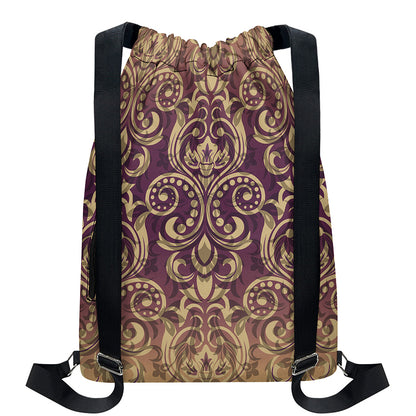 Vintage Western Damask Floral Print Drawstring Backpack