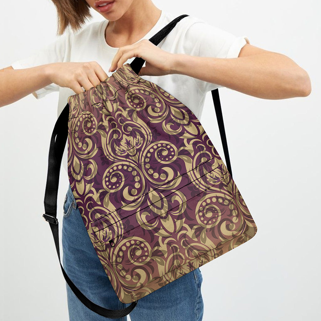 Vintage Western Damask Floral Print Drawstring Backpack