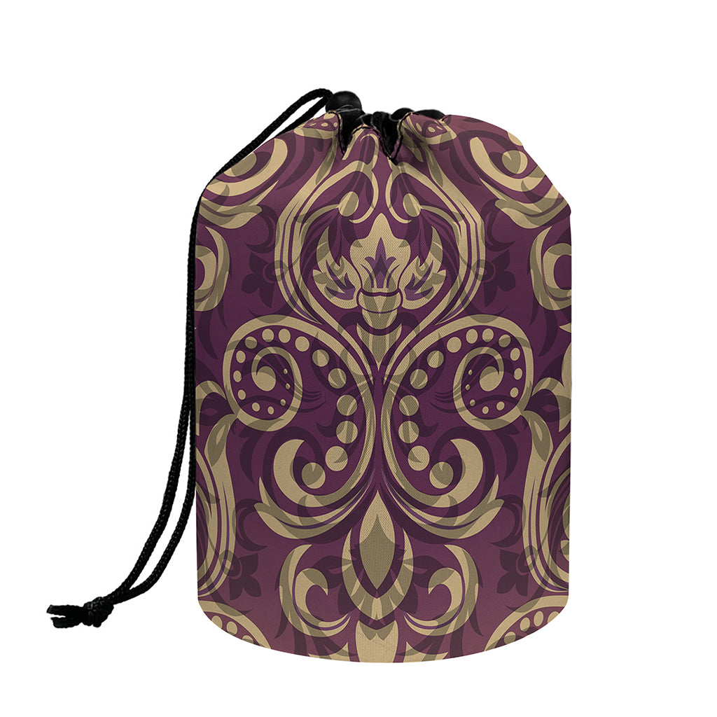 Vintage Western Damask Floral Print Drawstring Makeup Bag