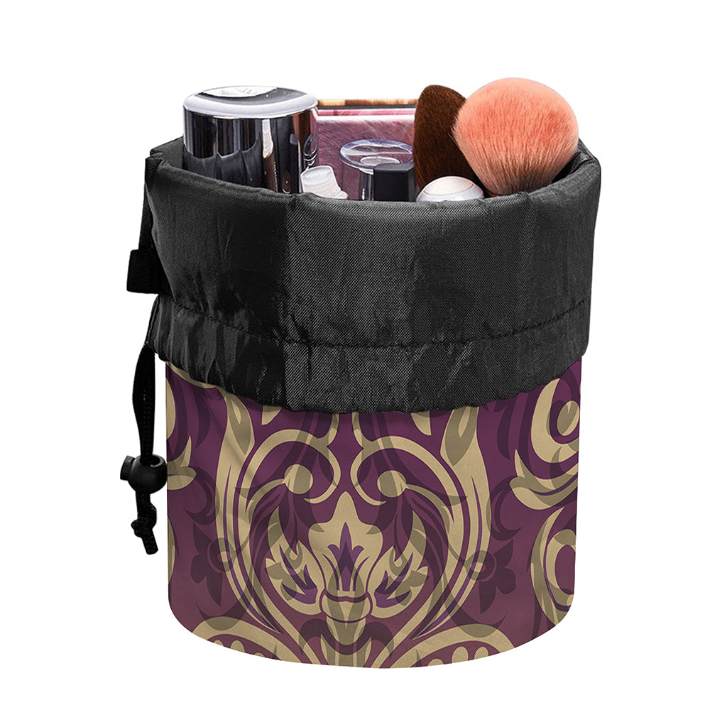 Vintage Western Damask Floral Print Drawstring Makeup Bag