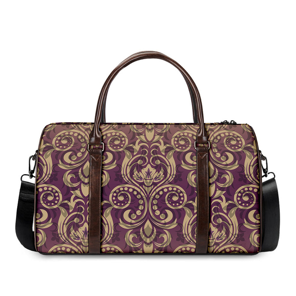 Vintage Western Damask Floral Print Duffle Bag