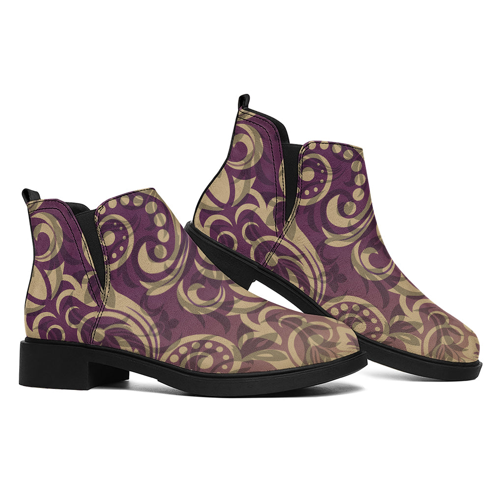 Vintage Western Damask Floral Print Flat Ankle Boots