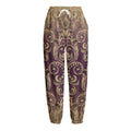 Vintage Western Damask Floral Print Fleece Lined Knit Pants
