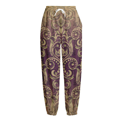 Vintage Western Damask Floral Print Fleece Lined Knit Pants