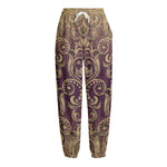 Vintage Western Damask Floral Print Fleece Lined Knit Pants