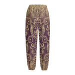 Vintage Western Damask Floral Print Fleece Lined Knit Pants