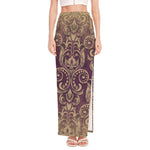 Vintage Western Damask Floral Print High Slit Maxi Skirt