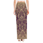 Vintage Western Damask Floral Print High Slit Maxi Skirt