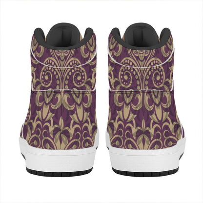 Vintage Western Damask Floral Print High Top Leather Sneakers