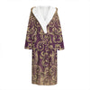 Vintage Western Damask Floral Print Hooded Bathrobe