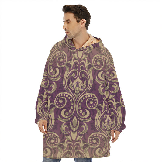 Vintage Western Damask Floral Print Hoodie Blanket