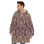 Vintage Western Damask Floral Print Hoodie Blanket