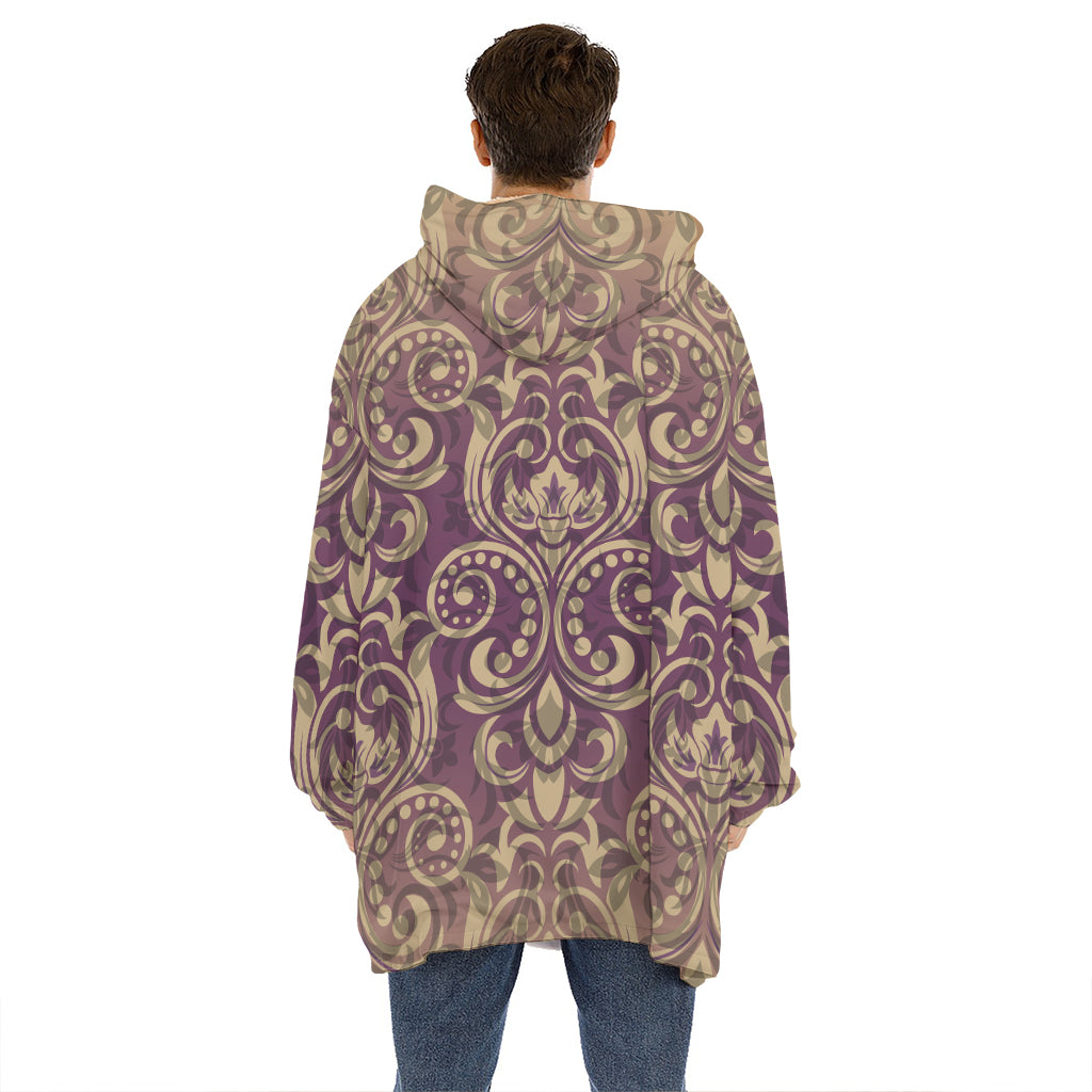 Vintage Western Damask Floral Print Hoodie Blanket