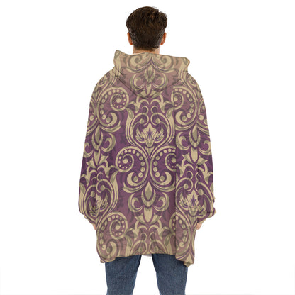 Vintage Western Damask Floral Print Hoodie Blanket
