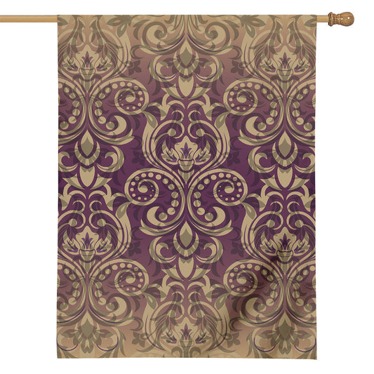 Vintage Western Damask Floral Print House Flag