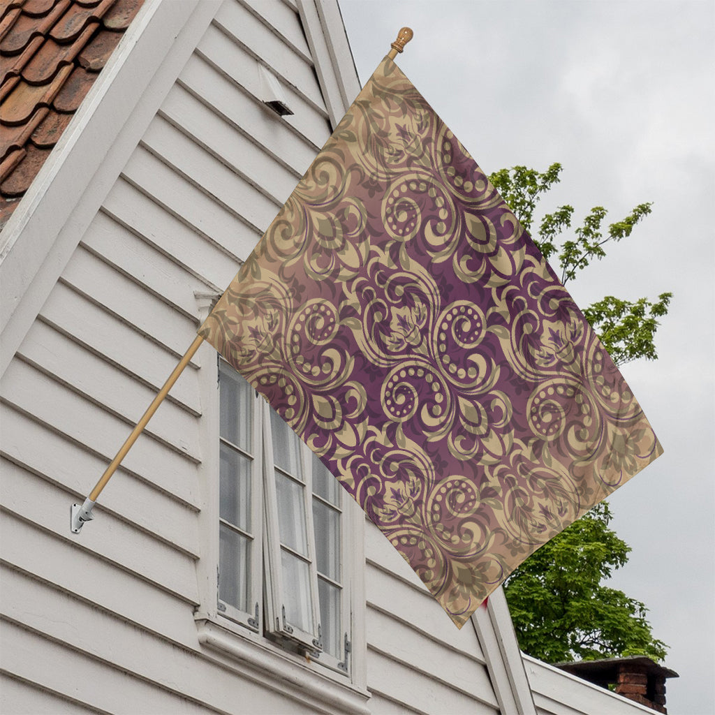 Vintage Western Damask Floral Print House Flag