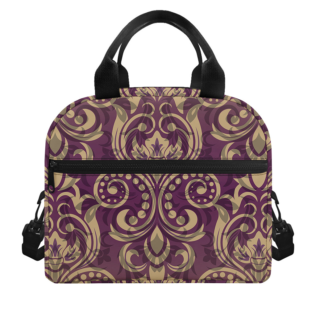 Vintage Western Damask Floral Print Insulated Lunch Bag