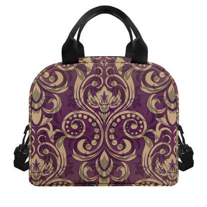 Vintage Western Damask Floral Print Insulated Lunch Bag