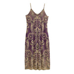 Vintage Western Damask Floral Print Jersey Midi Cami Dress